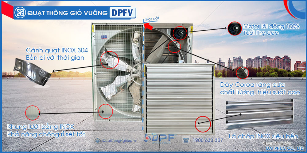 Quạt thông gió vuông nhà xưởng trang trại DPFV